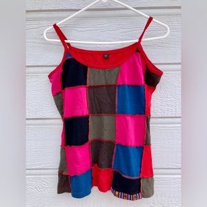 Hippie Kathmandu Patchwork Tank Boho M L Red Pink Blue